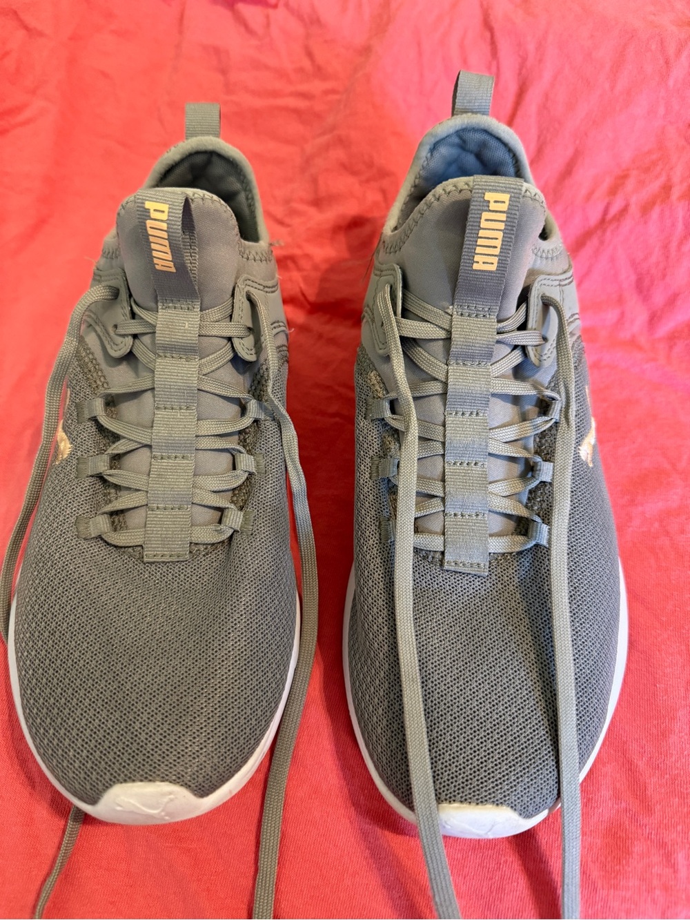 Puma Gray Mesh Slip-On Athletic Sneakers with White Soles